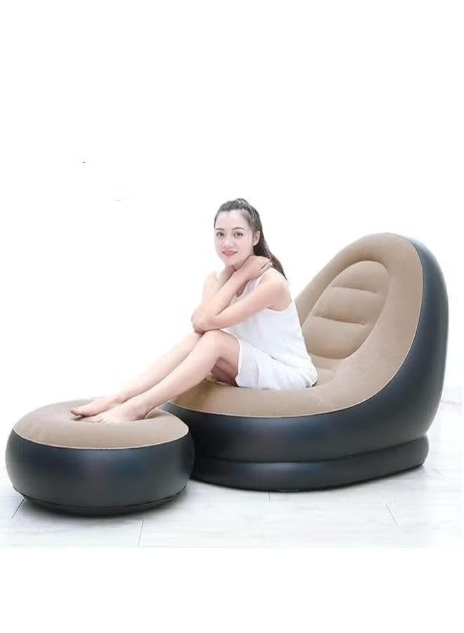2-in-1 Inflatable Lounge Chair with Footrest – Portable Folding Flocked Recliner for Indoor & Outdoor Use - Image 1