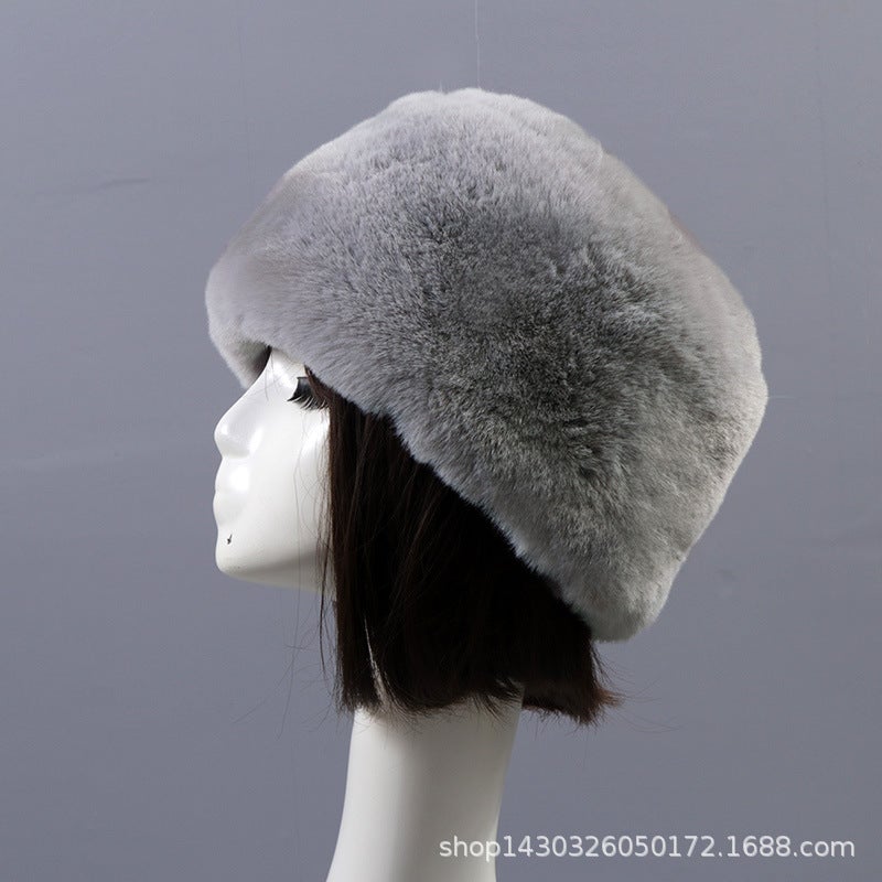 Autumn Winter Faux Rabbit Fur Hat for Adults Light gray short wool flat top hat