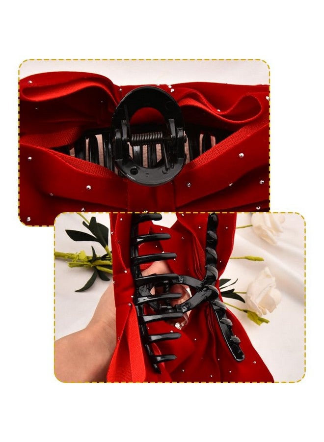 Xiyantiji Large Bow Hair Claw Clips for Women Velvet Red Hair Bows with Rhinestones Big Claw Clips for Thick Long Hair Bowknot Hair Accessories for Girls Party Prom Jaw Clips Nonslip Hair Clamps for Styling - Image 3