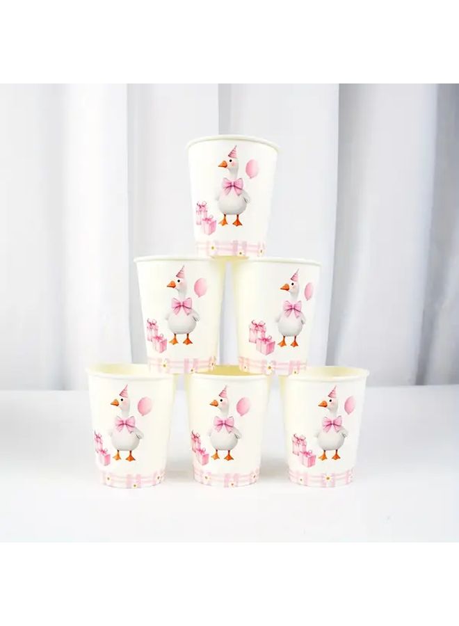 24 Pieces Pink Checkered Chrysanthemum Pattern Disposable Paper Cups For Birthday Parties Gatherings And Themed Event Party Supplies - Image 1