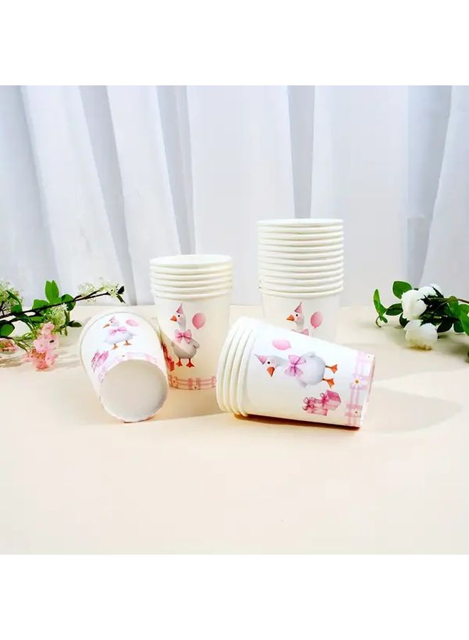 24 Pieces Pink Checkered Chrysanthemum Pattern Disposable Paper Cups For Birthday Parties Gatherings And Themed Event Party Supplies - Image 4