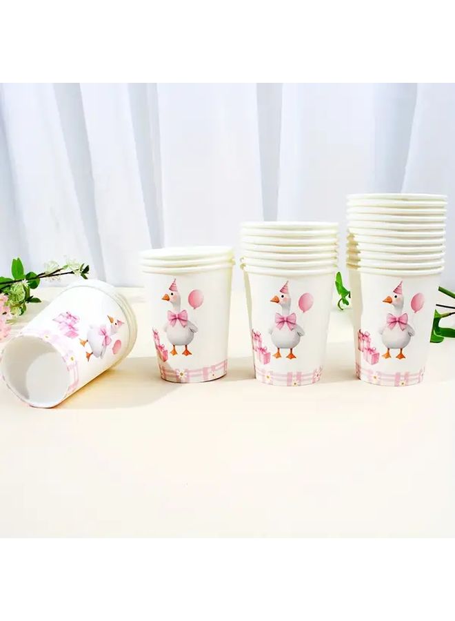 24 Pieces Pink Checkered Chrysanthemum Pattern Disposable Paper Cups For Birthday Parties Gatherings And Themed Event Party Supplies - Image 5