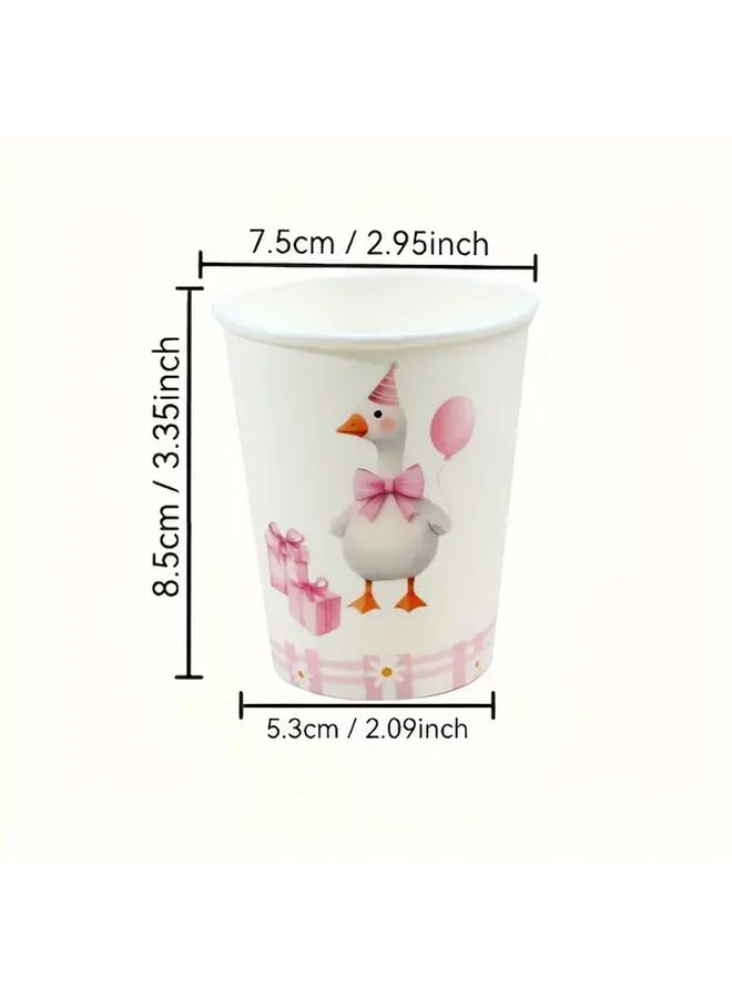 24 Pieces Pink Checkered Chrysanthemum Pattern Disposable Paper Cups For Birthday Parties Gatherings And Themed Event Party Supplies - Image 3