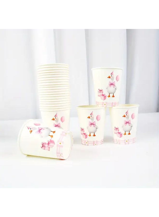 24 Pieces Pink Checkered Chrysanthemum Pattern Disposable Paper Cups For Birthday Parties Gatherings And Themed Event Party Supplies - Image 2