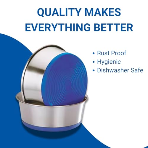 ROYALE DOG Pet Heavy Dog Bowl (Red) Export Quality with 100% Silicon Bonded Rubber Base Stainless Steel Dog Food Bowl Feeder Bowls Pet Bowl for Feeding Dogs Cats and Pets (200 ML, Blue) - Image 5