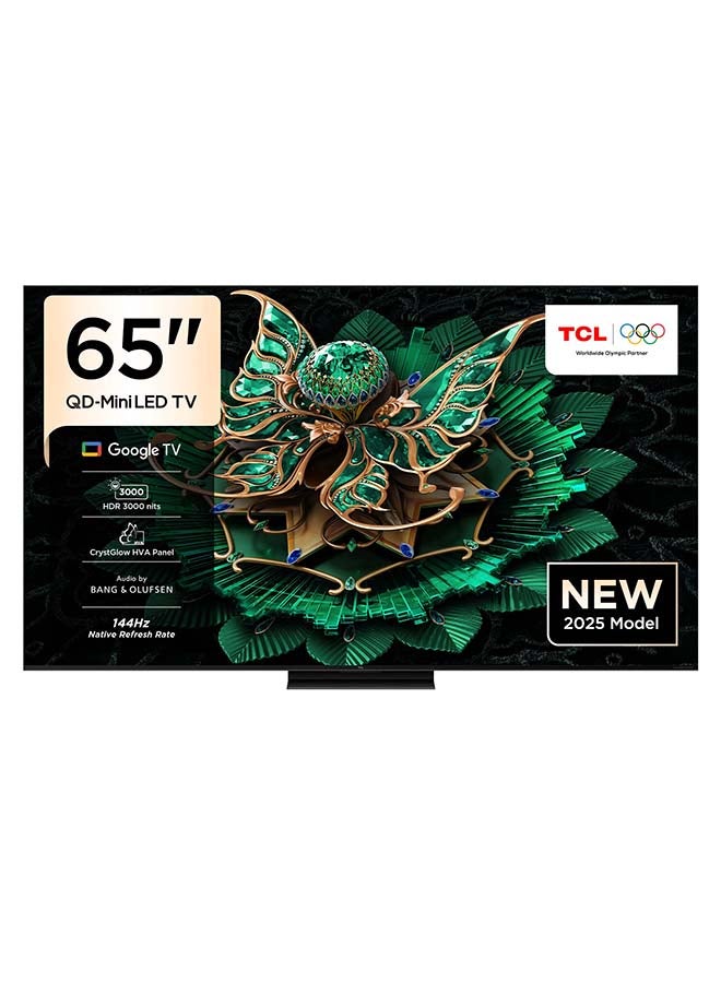 65-Inch Smart TV QD-Mini LED Gaming Google TV, 144Hz Native Refresh Rate, Precise Dimming Series CrystGlow HVA Panel, HDR 2600 nits, Ultra Slim Design (2025 Model) 65C7K Black