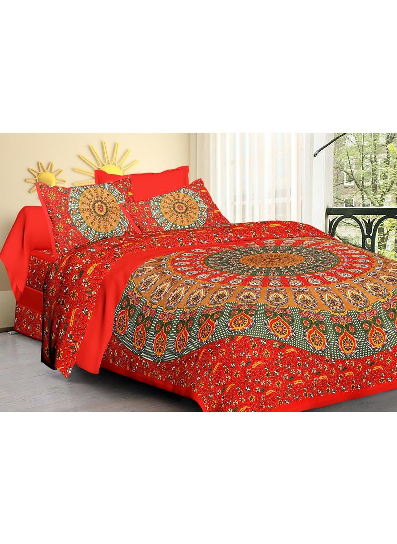 JAIPUR PRINTS JAIPUR PRINTS Printed Jaipuri Pure Cotton Jaipuri Double Bedsheet with 2 Pillow Covers 36 