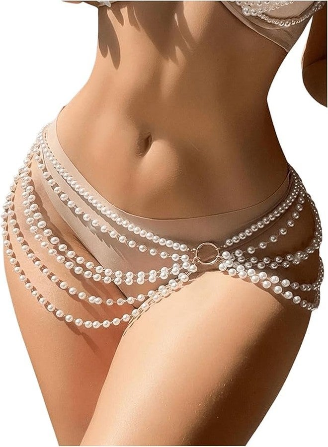 RECTYO GALLERY 1 Pcs Premium white Women's Pearls Waist Chain Body Chain Beach Bikini Accessories - Image 5
