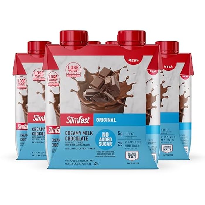 SlimFast Meal Replacement Shake, Original Creamy Milk Chocolate, No Added Sugar, Meal Replacement Shakes, 10g Ready to Drink Protein, 5g Fiber, 25 Vitamins and Minerals, 11 Fl. Oz, 12 Count - Image 1