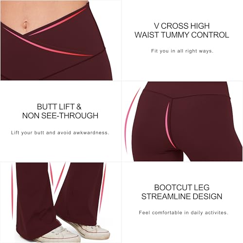 HEGALY Women's Flare Yoga Pants - Crossover Flare Leggings Buttery Soft High Waisted Workout Casual Bootcut Pants Wine Red - Image 5