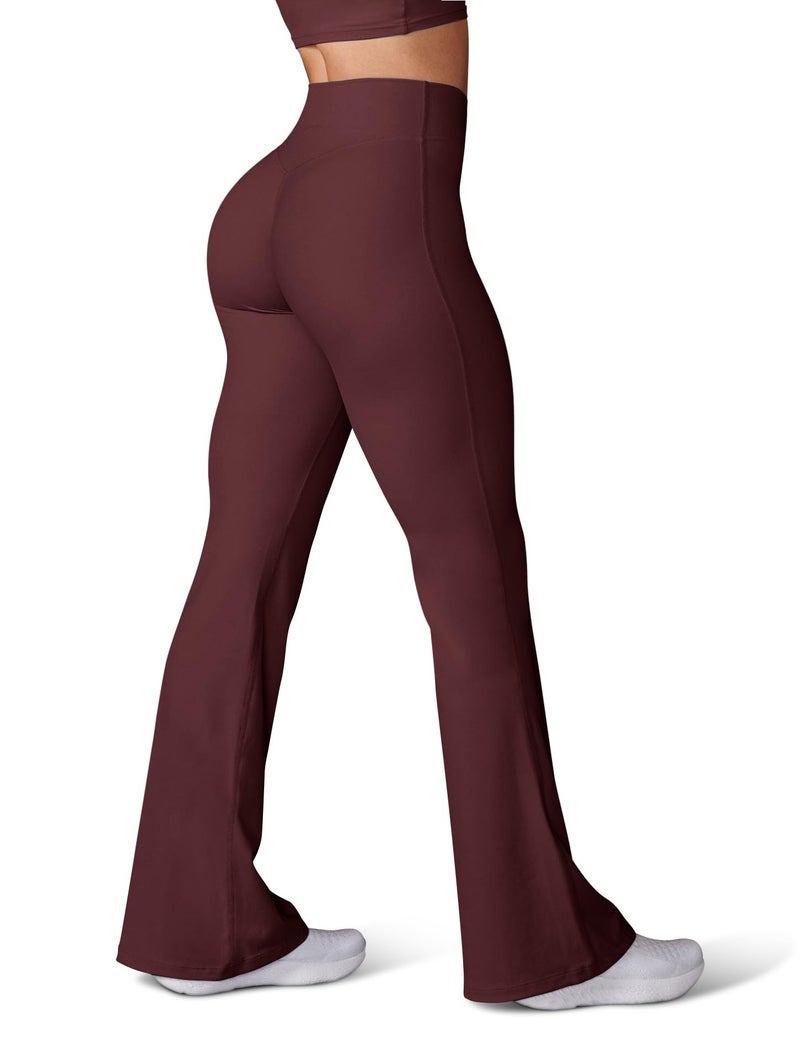 HEGALY Women's Flare Yoga Pants - Crossover Flare Leggings Buttery Soft High Waisted Workout Casual Bootcut Pants Wine Red - Image 1
