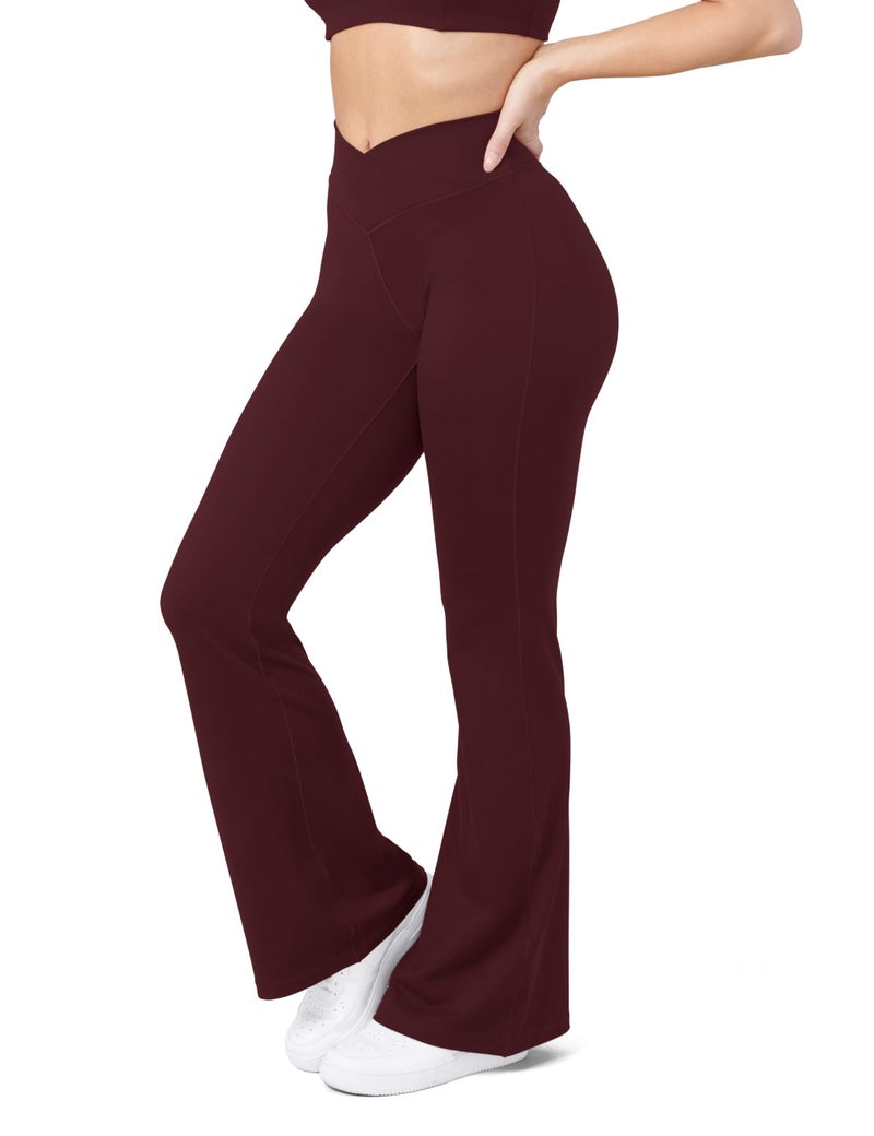 HEGALY Women's Flare Yoga Pants - Crossover Flare Leggings Buttery Soft High Waisted Workout Casual Bootcut Pants Wine Red - Image 3