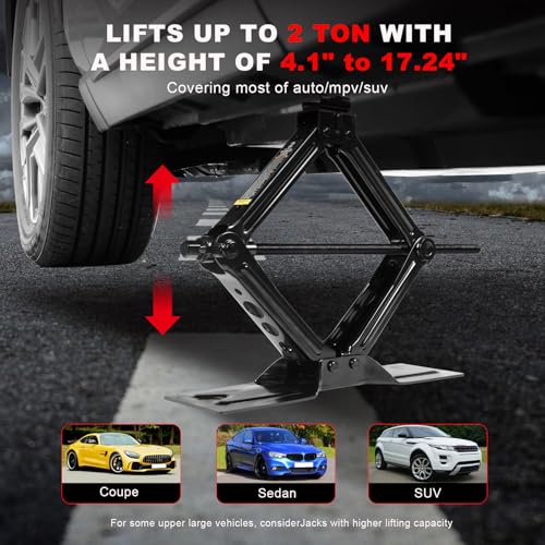 Big RED Car Jack 2Ton4409 lbs Universal Scissor Jack with Rubber Pad Portable Tire Changing Kit with Lug Wrench Emergency Kit for Sedan SUV MPV - Image 4
