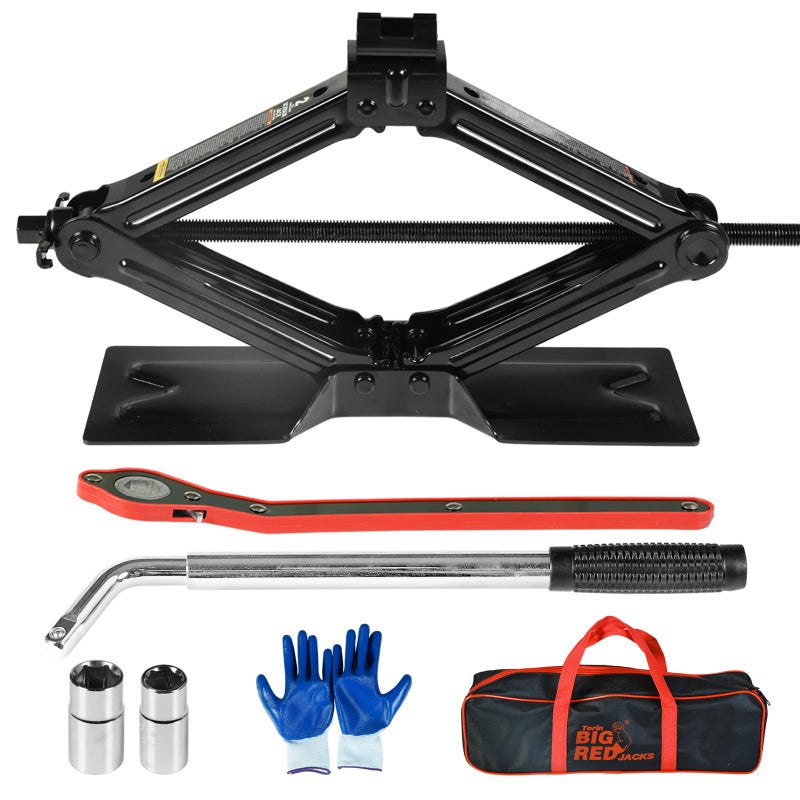 Big RED Car Jack 2Ton4409 lbs Universal Scissor Jack with Rubber Pad Portable Tire Changing Kit with Lug Wrench Emergency Kit for Sedan SUV MPV - Image 2