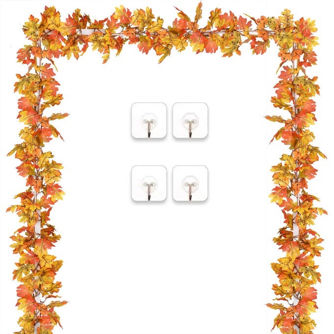 2 PACK FALL GARLAND MAPLE LEAF 59FTPIECE HANGING VINE GARLAND ARTIFICIAL AUTUMN GARLAND THANKSGIVING DECOR FOR HOME WEDDING FIREPLACE PARTY CHRISTMAS YELLOW
