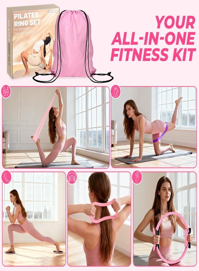 Flickzy Pilates Ring Set for Women, Magic Circle Pilates Rings 12" with Resistance Bands, Pilates Equipment for Home Workout, Pilates Kit for Strength, Toning and Flexibility(Pink,15pcs) - Image 4