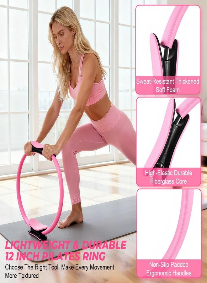 Flickzy Pilates Ring Set for Women, Magic Circle Pilates Rings 12" with Resistance Bands, Pilates Equipment for Home Workout, Pilates Kit for Strength, Toning and Flexibility(Pink,15pcs) - Image 2