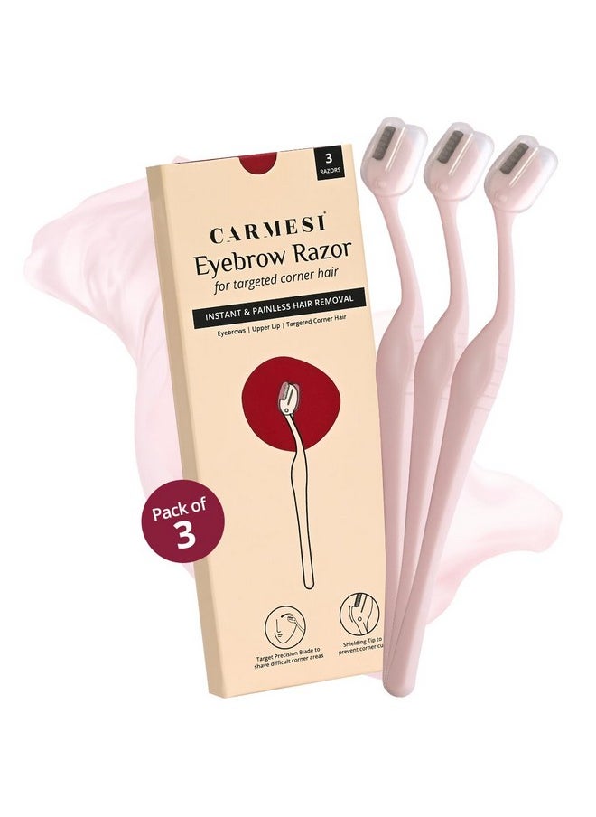 CARMESI Eyebrow Razor - Pack Of 3 | Smooth & Painless Women'S Shaving Razor | Eyebrow Shaper For Salon-Like Eyebrows | Eyebrows, Upper Lip, Targeted Corner Hair | No Cuts | Safe & Quick Hair Removal  - Image 1