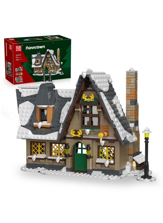 mould king Mould King 16049 Christmas Cottage Model Kit, Winter Snow House Building Sets, Double Layer Structure House Gift for Kids/Adult, 766 Pieces Christmas Decoration for Home  - Image 1