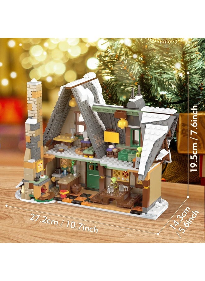 mould king Mould King 16049 Christmas Cottage Model Kit, Winter Snow House Building Sets, Double Layer Structure House Gift for Kids/Adult, 766 Pieces Christmas Decoration for Home  - Image 5