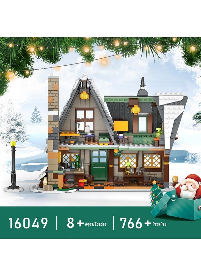 mould king Mould King 16049 Christmas Cottage Model Kit, Winter Snow House Building Sets, Double Layer Structure House Gift for Kids/Adult, 766 Pieces Christmas Decoration for Home  - Image 2