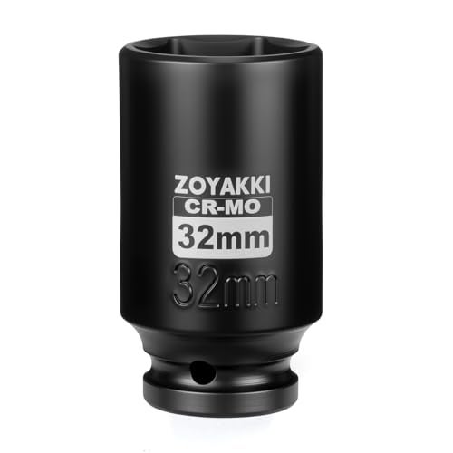 ZOYAKKI 12 Drive x 32 mm Deep 6 PT Impact Socket CRMO12inch Drive 6 Point Axle Nut Socket for Easy Removal of Axle Shaft Nuts Metric 32MM - Image 1