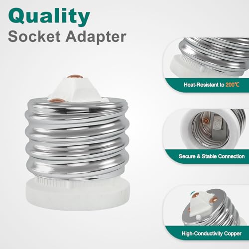 DiCUNO E39 to E26 Socket Converter, Ceramic Mogul E39 to Standard Medium E26 Light Bulb Adapter, Maximum 660W and 200℃ Heat-Resistant, UL-Listed Mogul Base Adapter, Porcelain Socket Reducer, 1-Pack - Image 4