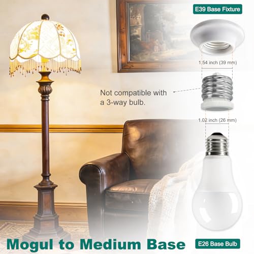 DiCUNO E39 to E26 Socket Converter, Ceramic Mogul E39 to Standard Medium E26 Light Bulb Adapter, Maximum 660W and 200℃ Heat-Resistant, UL-Listed Mogul Base Adapter, Porcelain Socket Reducer, 1-Pack - Image 5