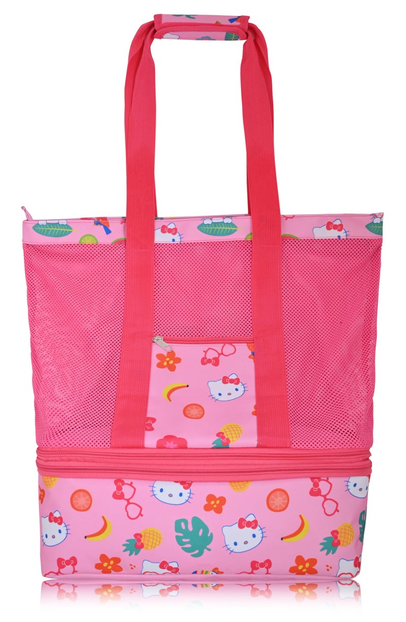 Fast Forward Sanrio Hello Kitty Beach Bag Tote Bag for Women | Mesh Beach Tote Bag Reusable Grocery Bag with Detachable Insulated Bag| Pink Travel Bag Hello Kitty Accessories - Image 1