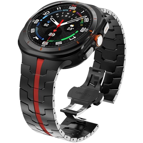 WINGLE Metal Band for Galaxy Watch Ultra Bands 47mm 2025/2024 Men Rugged Durable Armor Stainless Steel Samsung Galaxy Watch Ultra Band Classy Casual Business Bands Butterfly Folding Clasp, Black/Red - Image 1