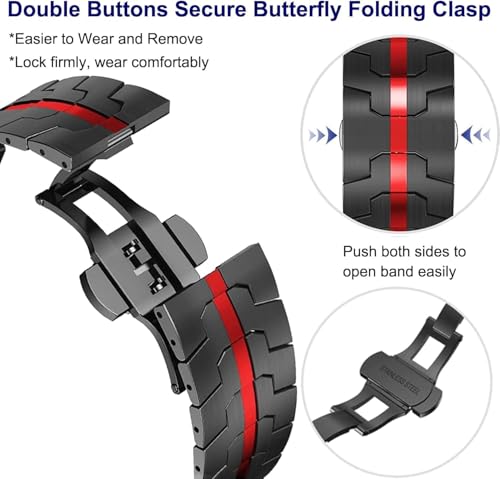WINGLE Metal Band for Galaxy Watch Ultra Bands 47mm 2025/2024 Men Rugged Durable Armor Stainless Steel Samsung Galaxy Watch Ultra Band Classy Casual Business Bands Butterfly Folding Clasp, Black/Red - Image 4