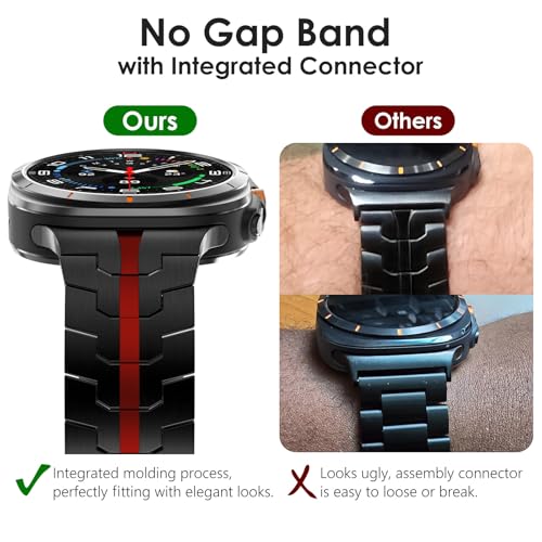 WINGLE Metal Band for Galaxy Watch Ultra Bands 47mm 2025/2024 Men Rugged Durable Armor Stainless Steel Samsung Galaxy Watch Ultra Band Classy Casual Business Bands Butterfly Folding Clasp, Black/Red - Image 2