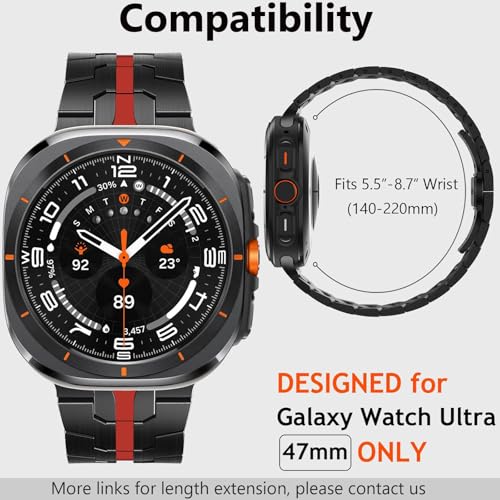 WINGLE Metal Band for Galaxy Watch Ultra Bands 47mm 2025/2024 Men Rugged Durable Armor Stainless Steel Samsung Galaxy Watch Ultra Band Classy Casual Business Bands Butterfly Folding Clasp, Black/Red - Image 5