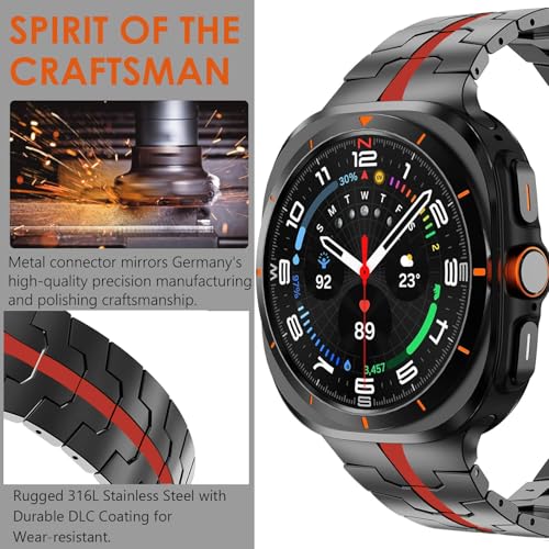 WINGLE Metal Band for Galaxy Watch Ultra Bands 47mm 2025/2024 Men Rugged Durable Armor Stainless Steel Samsung Galaxy Watch Ultra Band Classy Casual Business Bands Butterfly Folding Clasp, Black/Red - Image 3