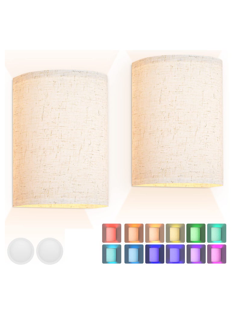 Rechargeable Wall Sconce, RGB Colors Dimmable with Fabric Linen Shade, Wall Sconce Lighting for Bedroom Living Room Hallway - Image 1