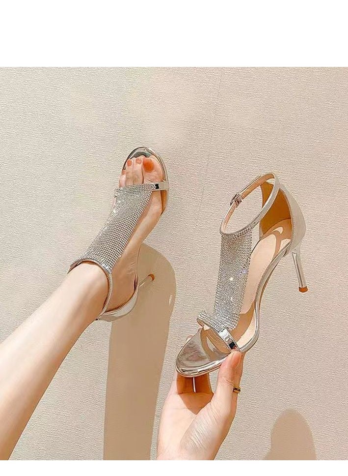 Fashion Rhinestone Silver high Heeled Sandals - Image 5