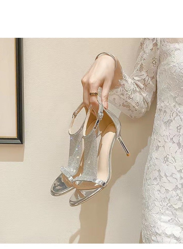 Fashion Rhinestone Silver high Heeled Sandals - Image 3