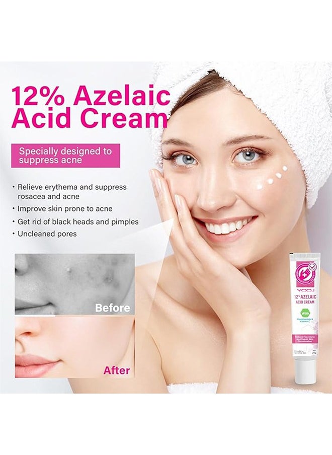 CARVENCHY - 12% Azelaic Acid Serum, Hyaluronic Acid,Niacinamide and Vitamin C for Redness Relief Face, Dark Spot, Rosacea Acne, Balance Excess Sebum,Brightening Face Skin Care Treatment 20g - Image 1