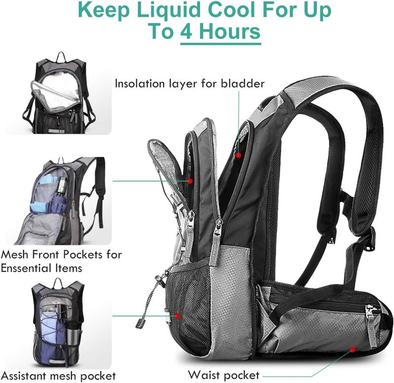 Mothybot Hydration Pack, Insulated Hydration Backpack with 2L BPA Free Water Bladder and Storage, Hiking Backpack for Men, Women, Kids for Running, Cycling, Camping - Keep Liquid Cool up to 5 Hours - Image 2