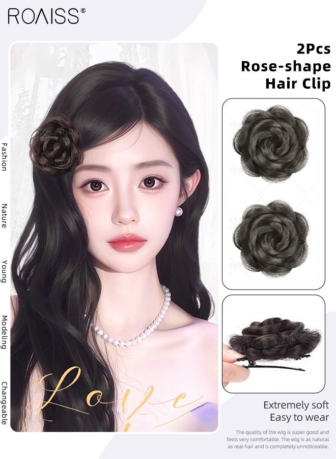 roaiss 2 Pcs Rose-shape Hair Clip, Mini Claw Clips Bun, Side Styling Headpieces, Women Girls Synthetic Hair Pieces, Suitable for Daily Use Party Role Playing, Hair Accessories - Image 1