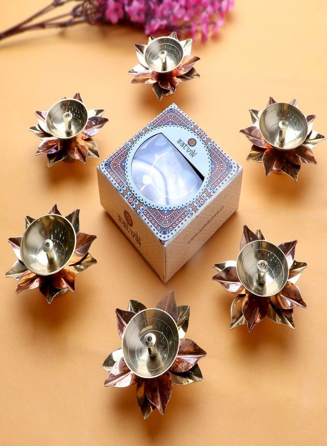 SATVIK STORE مجموعة ساتفيك المكونة من 12 قطعة من بتلات زهرة اللوتس النحاسية على شكل كمال، مصباح زيتي تقليدي هندي احتفالي، مناسب لأعياد ديوالي وديباوالي وبوجا، لتزيين المنزل والمعابد، هدية مثالية لحفلات الانتقال إلى منزل جديد. - Image 3