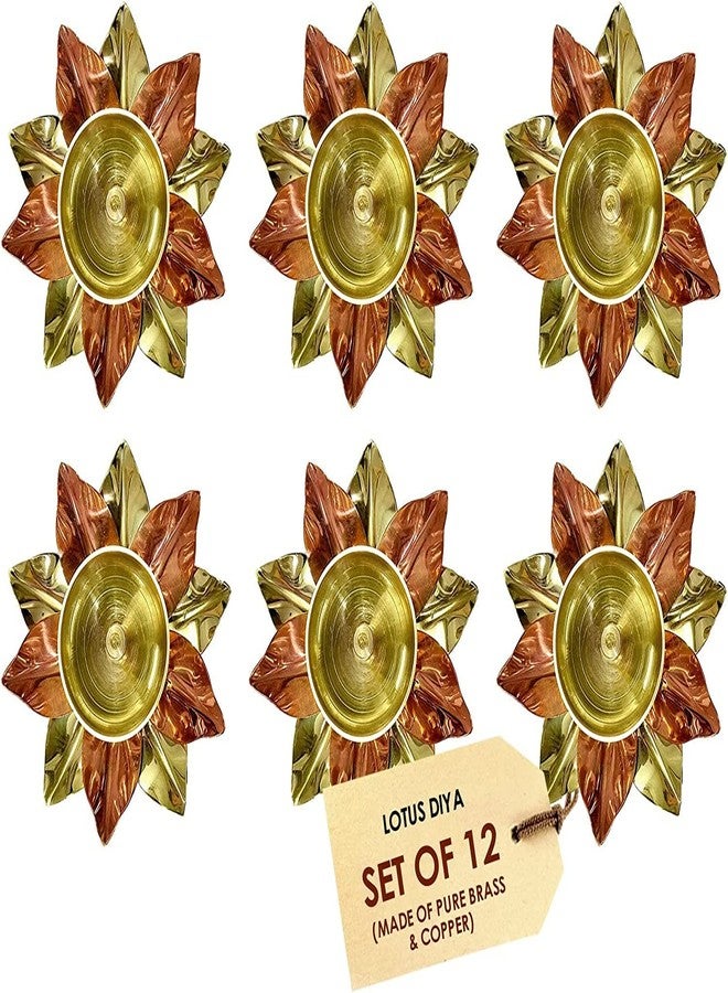 SATVIK STORE مجموعة ساتفيك المكونة من 12 قطعة من بتلات زهرة اللوتس النحاسية على شكل كمال، مصباح زيتي تقليدي هندي احتفالي، مناسب لأعياد ديوالي وديباوالي وبوجا، لتزيين المنزل والمعابد، هدية مثالية لحفلات الانتقال إلى منزل جديد. - Image 4