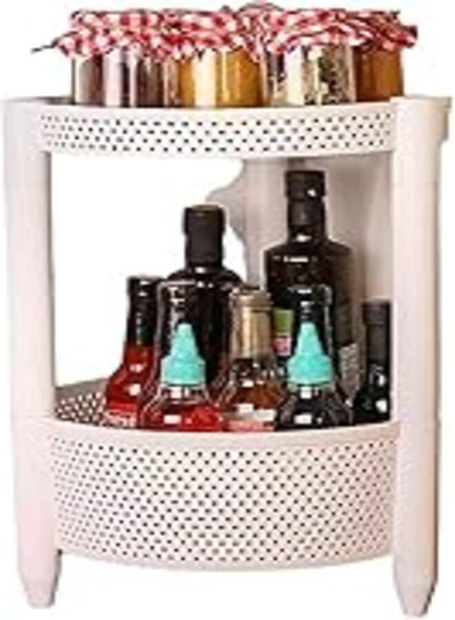 Round Trolley Kitchen Storage Cart with Fruit Vegetable Storage Baskets (white, 2 layer) 