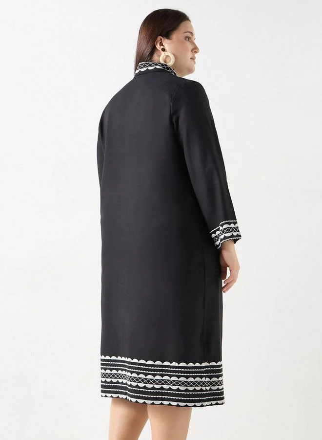  أولا بوبكن فستان قميص مقاس كبير مطرز بأكمام طويلة من أولا بوبكن