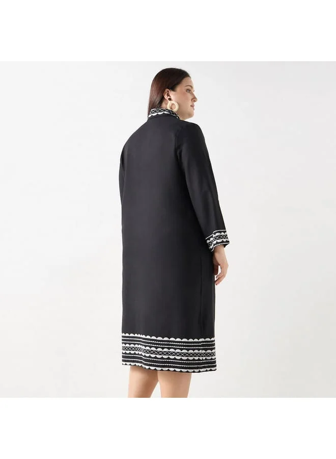 Ulla Popken Plus Size Ulla Popken Embroidered Shirt Dress with Long Sleeves