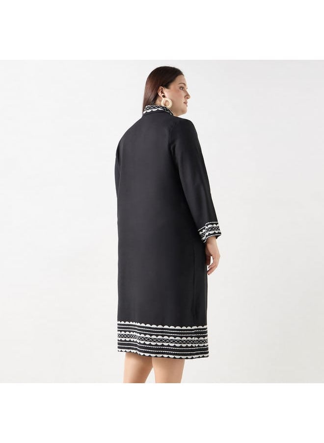 Ulla Popken Plus Size Ulla Popken Embroidered Shirt Dress with Long Sleeves  - Image 3