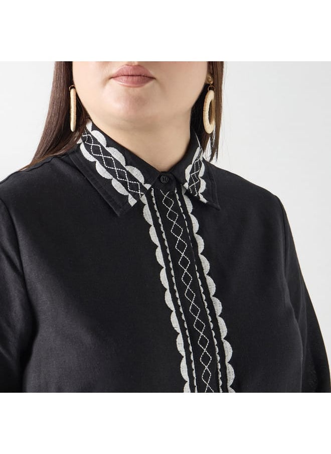 Ulla Popken Plus Size Ulla Popken Embroidered Shirt Dress with Long Sleeves  - Image 4