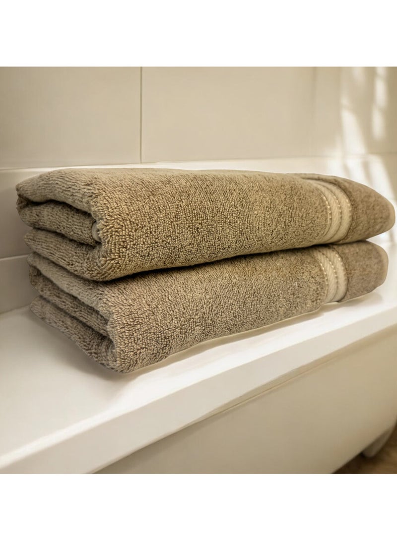KASSINO Kassino Premium Bath Towels Set - (2 Pack, 70x140 cm), 580 GSM Bath Towel,100% Combed Cotton, Soft & Quick-Dry Towels for Bathroom, Highly Absorbent, Double Stitched Hotel Quality Towels | Beige  - Image 2