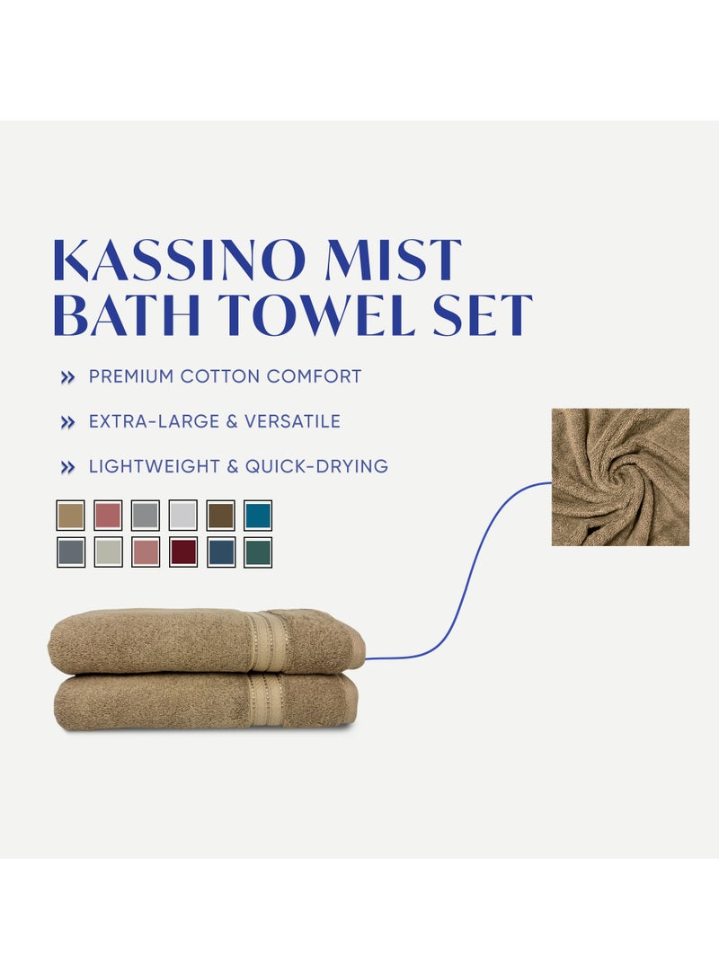 KASSINO Kassino Premium Bath Towels Set - (2 Pack, 70x140 cm), 580 GSM Bath Towel,100% Combed Cotton, Soft & Quick-Dry Towels for Bathroom, Highly Absorbent, Double Stitched Hotel Quality Towels | Beige  - Image 3