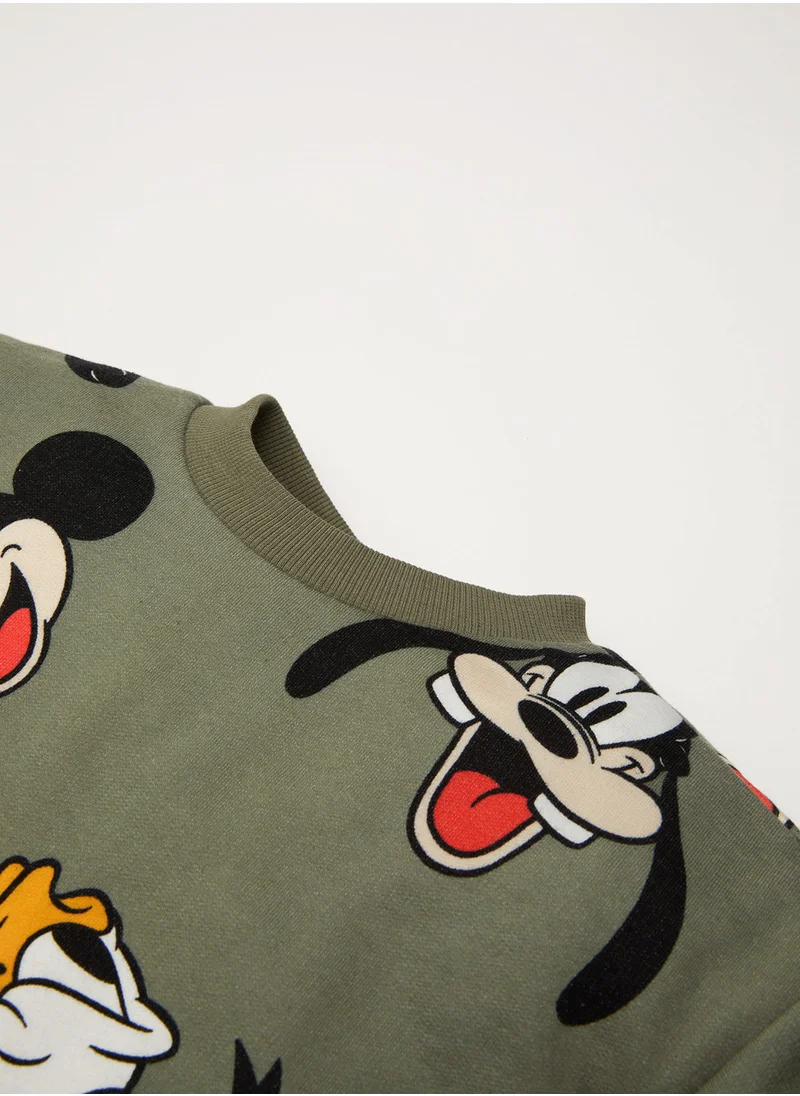 DeFacto Disney Mickey & Minnie Crew Neck Sweatshirt Elastic Waist Jogger Pants 2-Piece Set